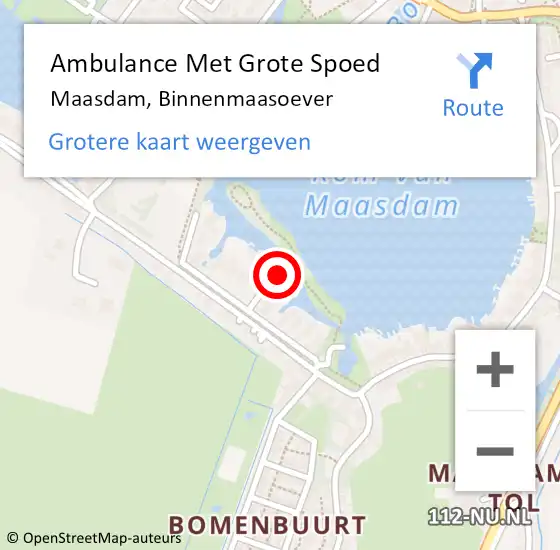 Locatie op kaart van de 112 melding: Ambulance Met Grote Spoed Naar Maasdam, Binnenmaasoever op 28 december 2022 21:57