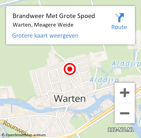 Locatie op kaart van de 112 melding: Brandweer Met Grote Spoed Naar Warten, Meagere Weide op 28 december 2022 21:59