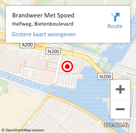 Locatie op kaart van de 112 melding: Brandweer Met Spoed Naar Halfweg, Bietenboulevard op 28 december 2022 22:30