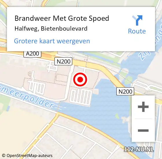 Locatie op kaart van de 112 melding: Brandweer Met Grote Spoed Naar Halfweg, Bietenboulevard op 28 december 2022 22:40