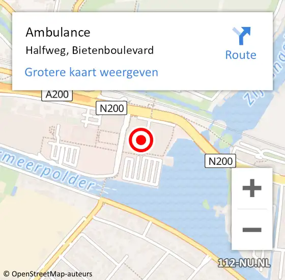 Locatie op kaart van de 112 melding: Ambulance Halfweg, Bietenboulevard op 28 december 2022 22:44