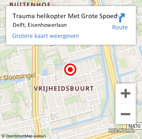 Locatie op kaart van de 112 melding: Trauma helikopter Met Grote Spoed Naar Delft, Eisenhowerlaan op 28 december 2022 22:56