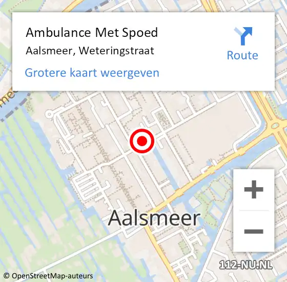 Locatie op kaart van de 112 melding: Ambulance Met Spoed Naar Aalsmeer, Weteringstraat op 28 december 2022 22:58