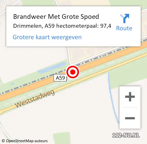 Locatie op kaart van de 112 melding: Brandweer Met Grote Spoed Naar Drimmelen, A59 hectometerpaal: 97,4 op 28 december 2022 23:12