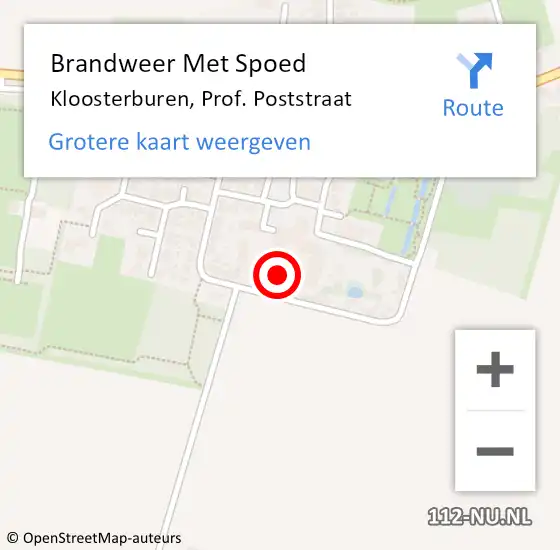 Locatie op kaart van de 112 melding: Brandweer Met Spoed Naar Kloosterburen, Prof. Poststraat op 28 december 2022 23:41