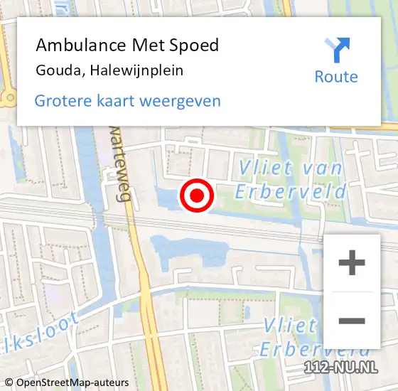 Locatie op kaart van de 112 melding: Ambulance Met Spoed Naar Gouda, Halewijnplein op 29 december 2022 00:12