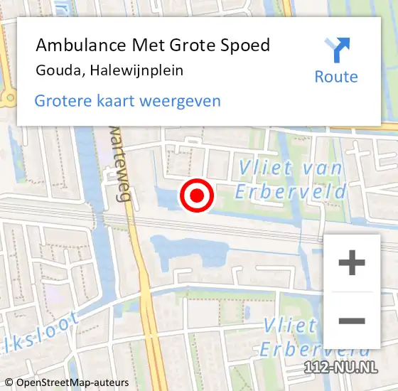 Locatie op kaart van de 112 melding: Ambulance Met Grote Spoed Naar Gouda, Halewijnplein op 29 december 2022 00:24