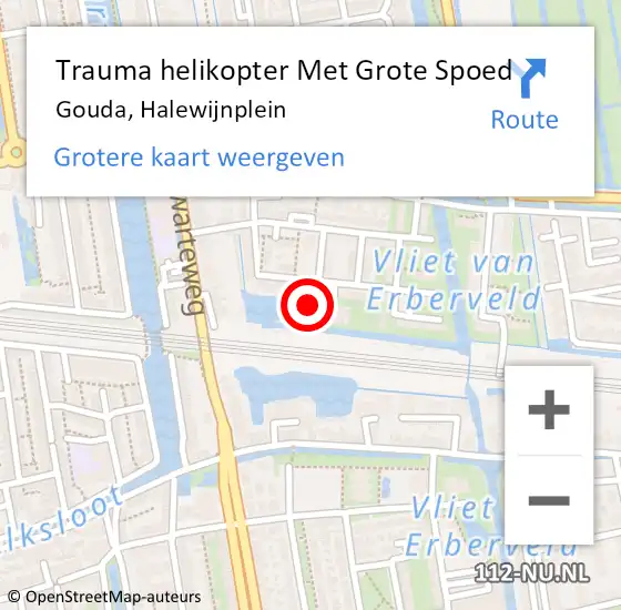 Locatie op kaart van de 112 melding: Trauma helikopter Met Grote Spoed Naar Gouda, Halewijnplein op 29 december 2022 00:25