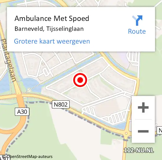 Locatie op kaart van de 112 melding: Ambulance Met Spoed Naar Barneveld, Tijsselinglaan op 29 december 2022 02:03