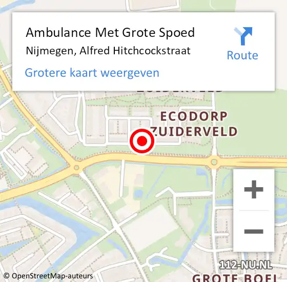 Locatie op kaart van de 112 melding: Ambulance Met Grote Spoed Naar Nijmegen, Alfred Hitchcockstraat op 29 december 2022 02:20