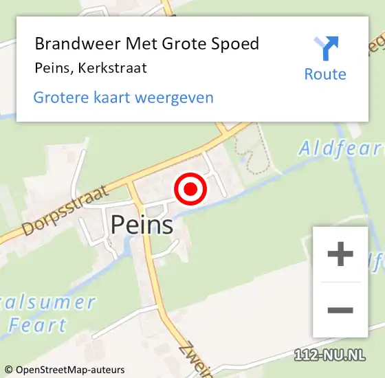 Locatie op kaart van de 112 melding: Brandweer Met Grote Spoed Naar Peins, Kerkstraat op 29 december 2022 03:11