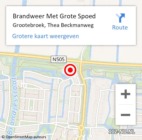 Locatie op kaart van de 112 melding: Brandweer Met Grote Spoed Naar Grootebroek, Thea Beckmanweg op 29 december 2022 03:14