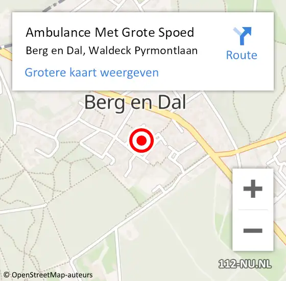 Locatie op kaart van de 112 melding: Ambulance Met Grote Spoed Naar Berg en Dal, Waldeck Pyrmontlaan op 29 december 2022 03:46