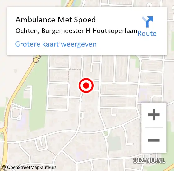 Locatie op kaart van de 112 melding: Ambulance Met Spoed Naar Ochten, Burgemeester H Houtkoperlaan op 29 december 2022 05:34