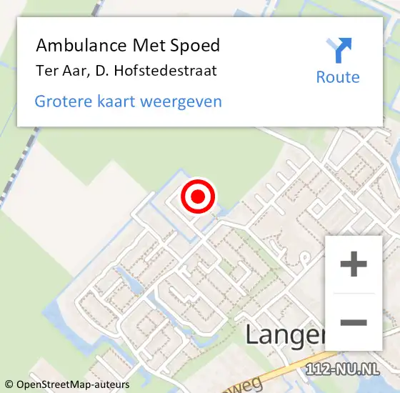 Locatie op kaart van de 112 melding: Ambulance Met Spoed Naar Ter Aar, D. Hofstedestraat op 29 december 2022 06:18