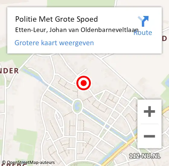 Locatie op kaart van de 112 melding: Politie Met Grote Spoed Naar Etten-Leur, Johan van Oldenbarneveltlaan op 29 december 2022 07:30