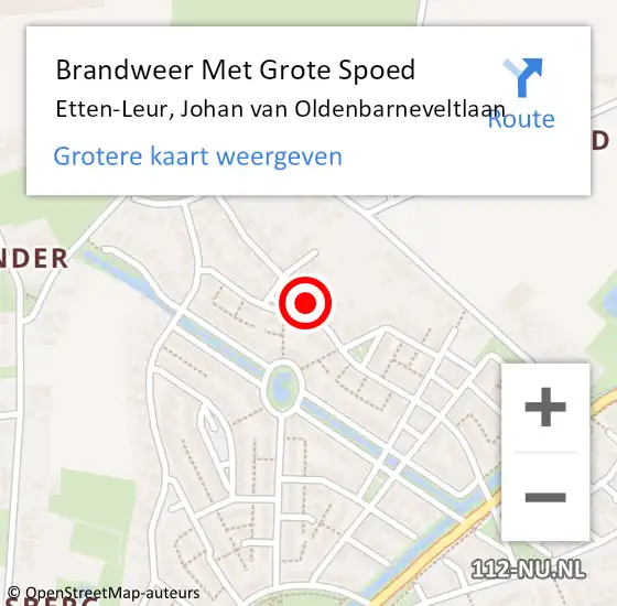 Locatie op kaart van de 112 melding: Brandweer Met Grote Spoed Naar Etten-Leur, Johan van Oldenbarneveltlaan op 29 december 2022 07:33