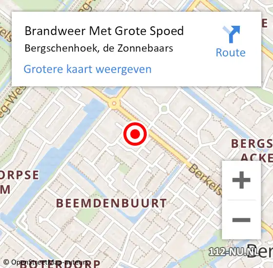 Locatie op kaart van de 112 melding: Brandweer Met Grote Spoed Naar Bergschenhoek, de Zonnebaars op 29 december 2022 07:47