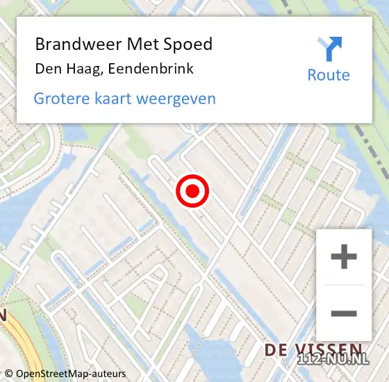 Locatie op kaart van de 112 melding: Brandweer Met Spoed Naar Den Haag, Eendenbrink op 29 december 2022 07:59