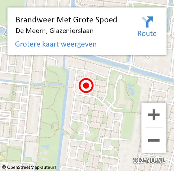 Locatie op kaart van de 112 melding: Brandweer Met Grote Spoed Naar De Meern, Glazenierslaan op 29 december 2022 08:08