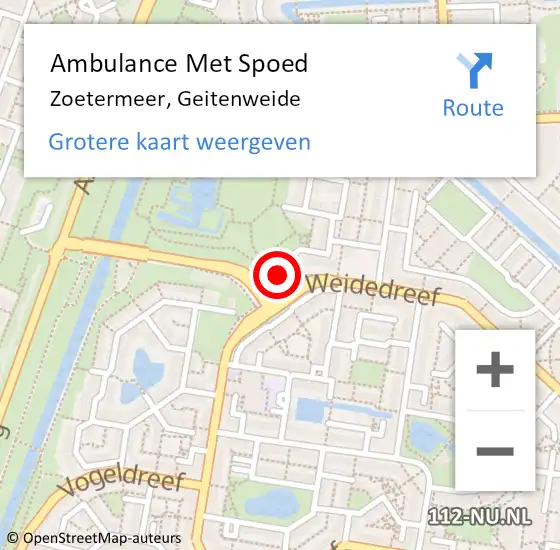 Locatie op kaart van de 112 melding: Ambulance Met Spoed Naar Zoetermeer, Geitenweide op 29 december 2022 08:14