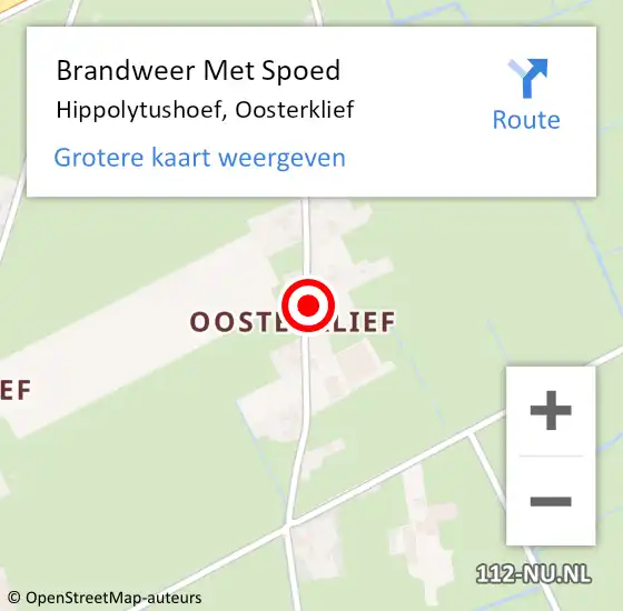 Locatie op kaart van de 112 melding: Brandweer Met Spoed Naar Hippolytushoef, Oosterklief op 29 december 2022 08:57