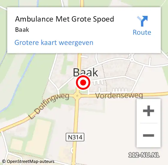 Locatie op kaart van de 112 melding: Ambulance Met Grote Spoed Naar Baak op 29 december 2022 09:04