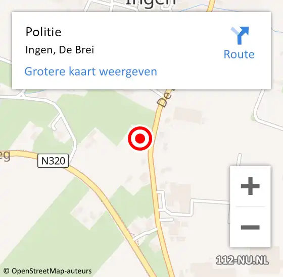 Locatie op kaart van de 112 melding: Politie Ingen, De Brei op 29 december 2022 09:14