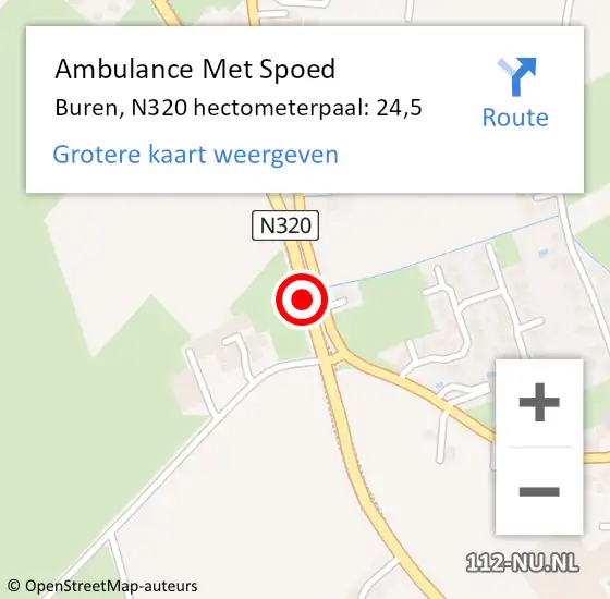 Locatie op kaart van de 112 melding: Ambulance Met Spoed Naar Buren, N320 hectometerpaal: 24,5 op 29 december 2022 09:14