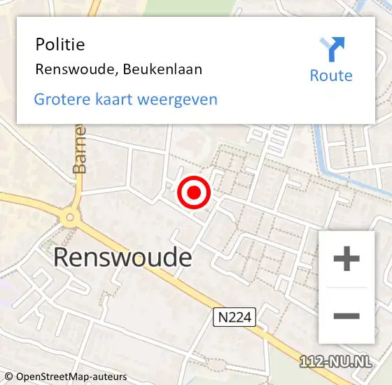 Locatie op kaart van de 112 melding: Politie Renswoude, Beukenlaan op 29 december 2022 09:22