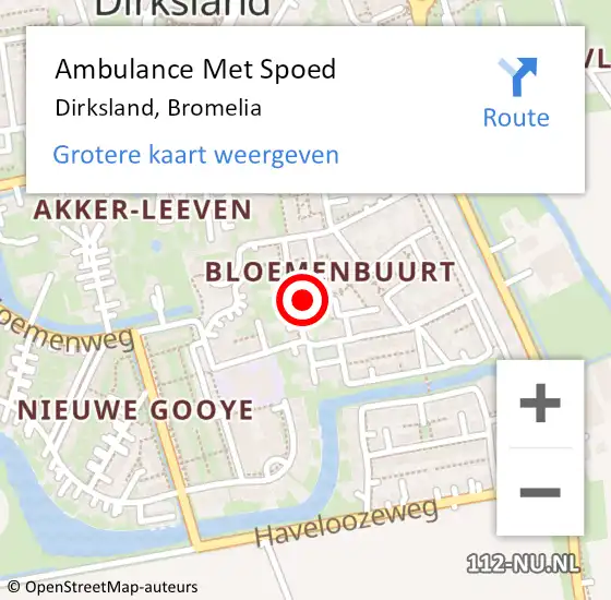 Locatie op kaart van de 112 melding: Ambulance Met Spoed Naar Dirksland, Bromelia op 29 december 2022 10:16