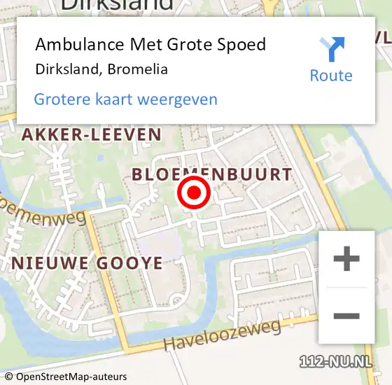 Locatie op kaart van de 112 melding: Ambulance Met Grote Spoed Naar Dirksland, Bromelia op 29 december 2022 10:17