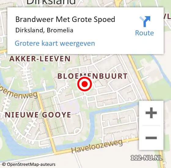 Locatie op kaart van de 112 melding: Brandweer Met Grote Spoed Naar Dirksland, Bromelia op 29 december 2022 10:17