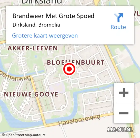 Locatie op kaart van de 112 melding: Brandweer Met Grote Spoed Naar Dirksland, Bromelia op 29 december 2022 10:20