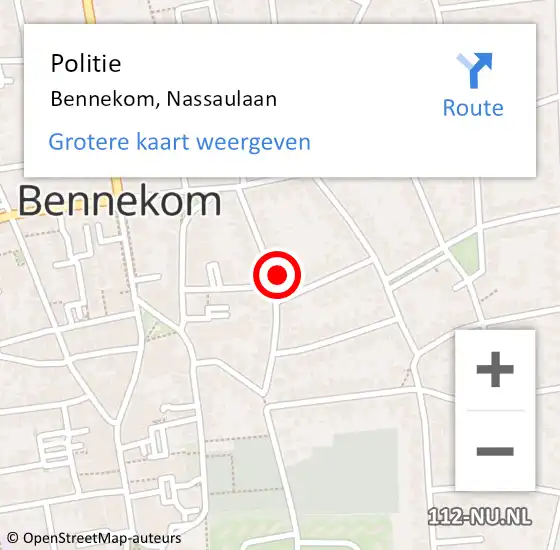 Locatie op kaart van de 112 melding: Politie Bennekom, Nassaulaan op 29 december 2022 10:58