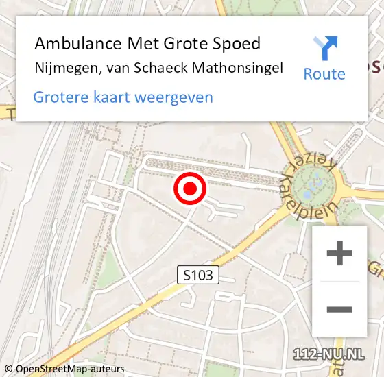 Locatie op kaart van de 112 melding: Ambulance Met Grote Spoed Naar Nijmegen, van Schaeck Mathonsingel op 29 december 2022 11:46
