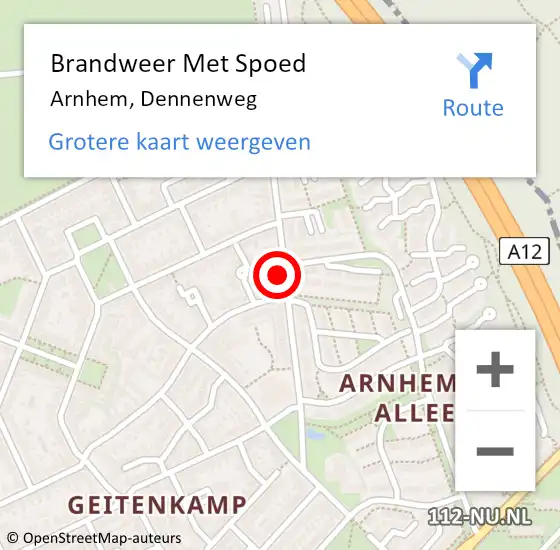 Locatie op kaart van de 112 melding: Brandweer Met Spoed Naar Arnhem, Dennenweg op 29 december 2022 11:48