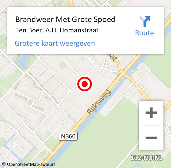 Locatie op kaart van de 112 melding: Brandweer Met Grote Spoed Naar Ten Boer, A.H. Homanstraat op 29 december 2022 12:28