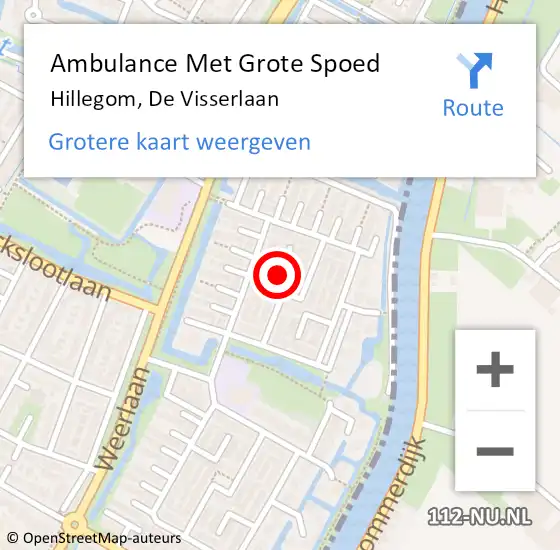 Locatie op kaart van de 112 melding: Ambulance Met Grote Spoed Naar Hillegom, De Visserlaan op 29 december 2022 12:28