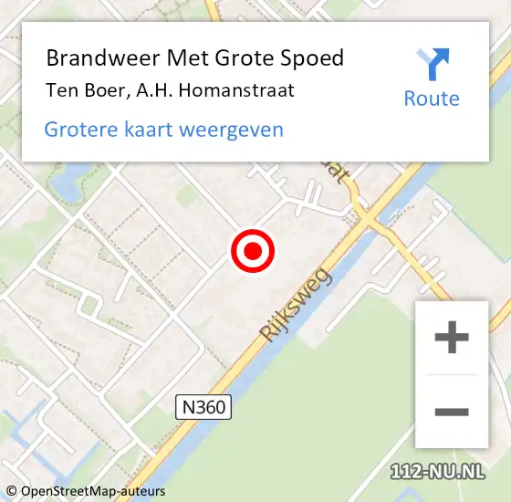 Locatie op kaart van de 112 melding: Brandweer Met Grote Spoed Naar Ten Boer, A.H. Homanstraat op 29 december 2022 12:36