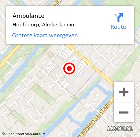 Locatie op kaart van de 112 melding: Ambulance Hoofddorp, Almkerkplein op 29 december 2022 12:42