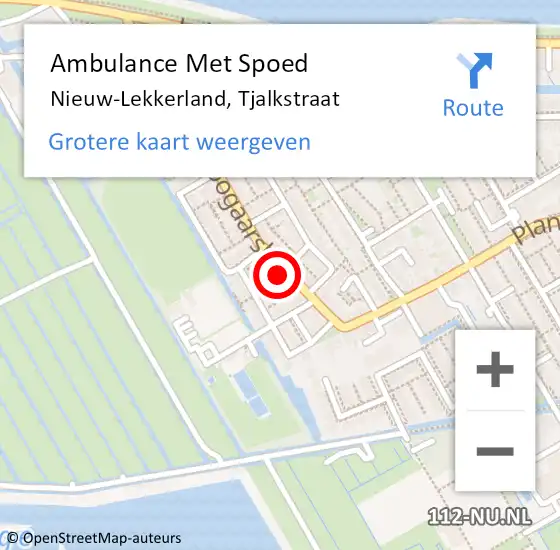 Locatie op kaart van de 112 melding: Ambulance Met Spoed Naar Nieuw-Lekkerland, Tjalkstraat op 29 december 2022 12:47