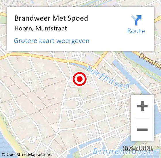 Locatie op kaart van de 112 melding: Brandweer Met Spoed Naar Hoorn, Muntstraat op 29 december 2022 12:48