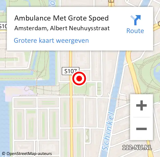 Locatie op kaart van de 112 melding: Ambulance Met Grote Spoed Naar Amsterdam, Albert Neuhuysstraat op 29 december 2022 13:05