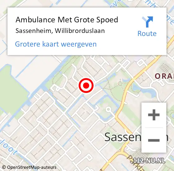 Locatie op kaart van de 112 melding: Ambulance Met Grote Spoed Naar Sassenheim, Willibrorduslaan op 29 december 2022 13:28