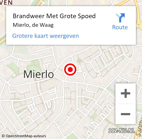 Locatie op kaart van de 112 melding: Brandweer Met Grote Spoed Naar Mierlo, de Waag op 29 december 2022 13:49