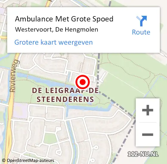 Locatie op kaart van de 112 melding: Ambulance Met Grote Spoed Naar Westervoort, De Hengmolen op 29 december 2022 13:53