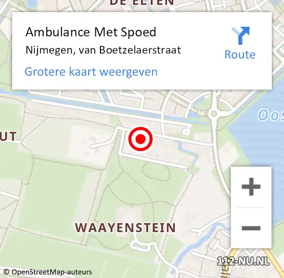 Locatie op kaart van de 112 melding: Ambulance Met Spoed Naar Nijmegen, van Boetzelaerstraat op 29 december 2022 14:28