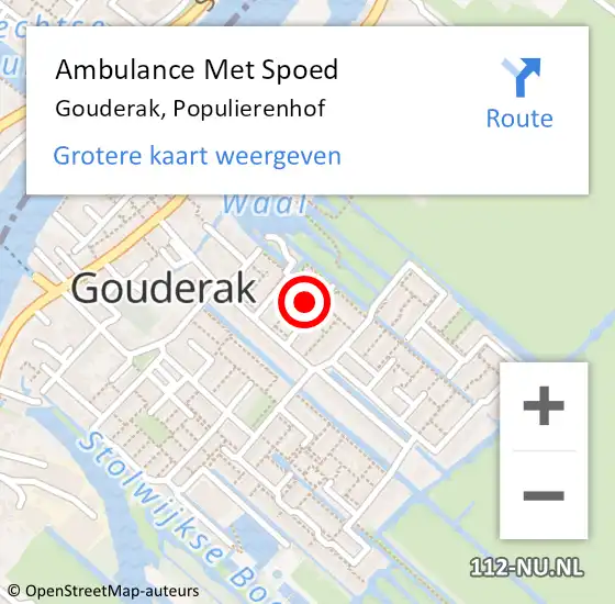 Locatie op kaart van de 112 melding: Ambulance Met Spoed Naar Gouderak, Populierenhof op 29 december 2022 14:30