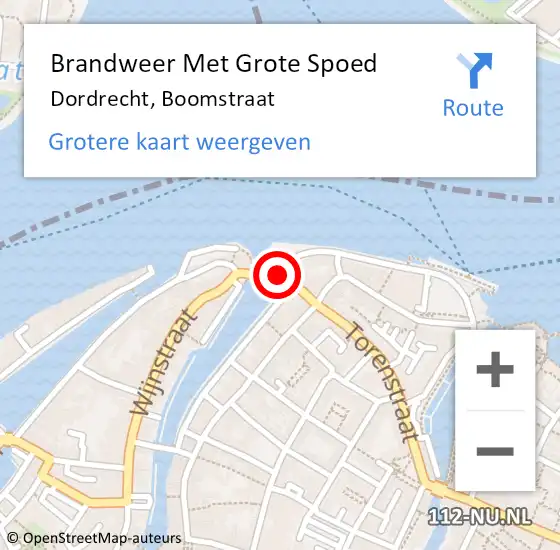 Locatie op kaart van de 112 melding: Brandweer Met Grote Spoed Naar Dordrecht, Boomstraat op 29 december 2022 14:31